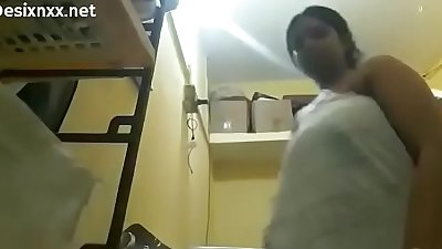 Tamil aunty with bigboobs recording herself when wearing black bra after bath